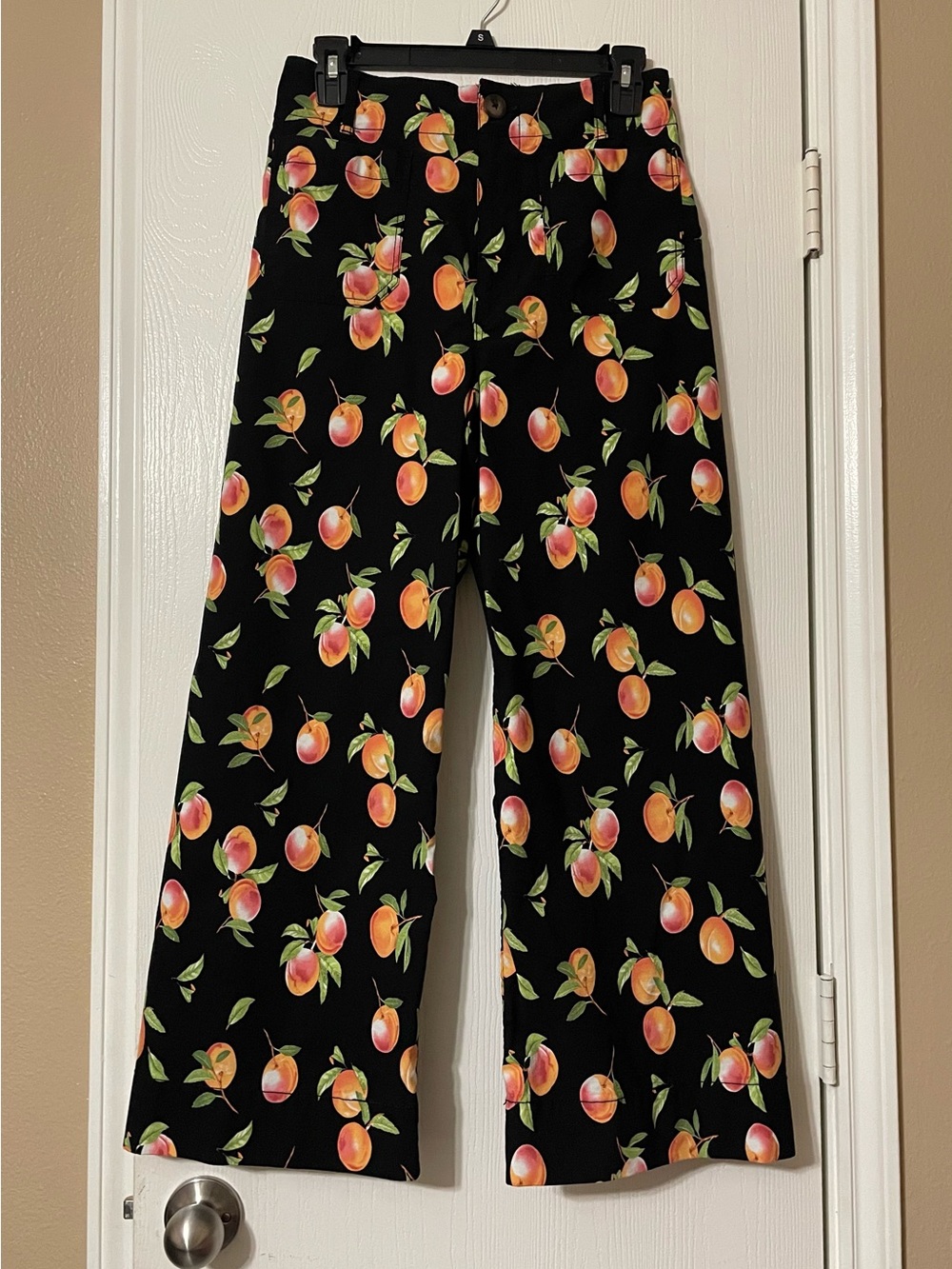 Anthropologie Black Peach-Print wide leg pants